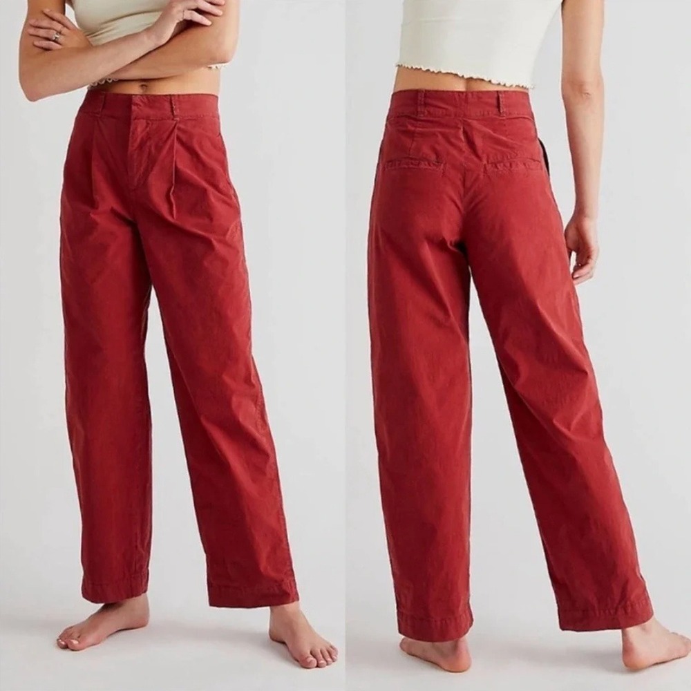 Free People Luca Barrel Pants NWOT Brick Red Cotton Twill Pleated Pants Sz0 Boho